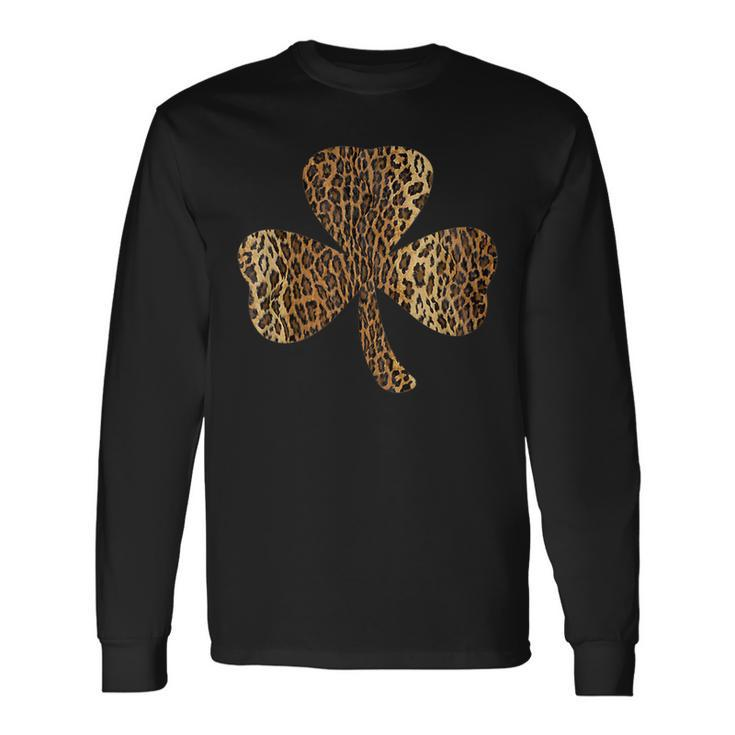 Leopard Shamrock Clover Cheetah Print St Patricks Day Long Sleeve T-Shirt