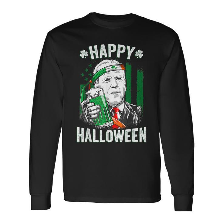 Leprechaun Biden Happy Halloween For St Patricks Day Long Sleeve T-Shirt