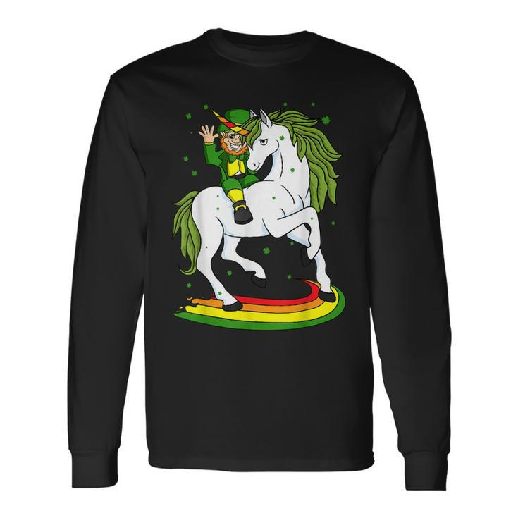 Leprechaun Riding A Magical St Patricks Day Unicorn Long Sleeve T-Shirt