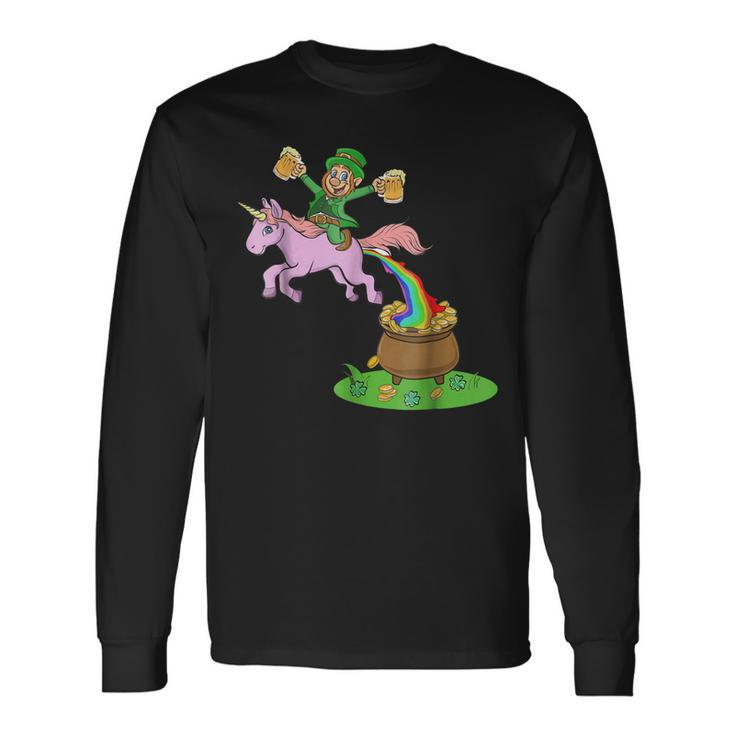 Leprechaun Riding A Unicorn St Patricks Day Shirts Long Sleeve T-Shirt T-Shirt