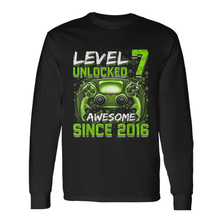 Level 7 Unlocked Awesome Since 2016 7Th Birthday Gaming V2 Long Sleeve T-Shirt