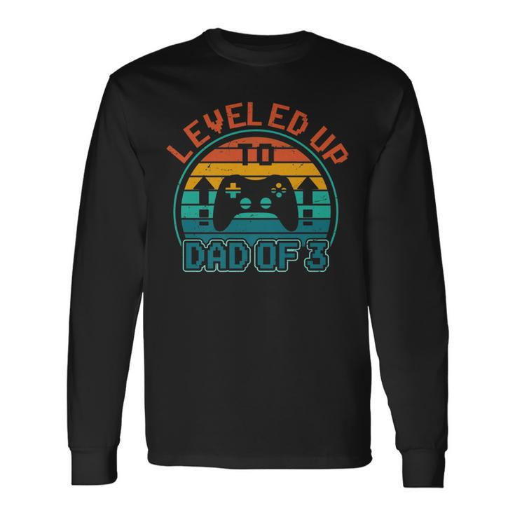 Leveled Up To Dad Of 3 Gaming Daddy Again Vintage V2 Long Sleeve T-Shirt