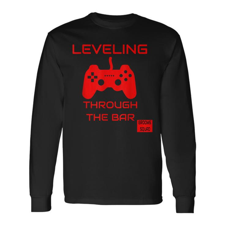 Leveling Through The Bar Grooms Squad Bachelor Retro Long Sleeve T-Shirt
