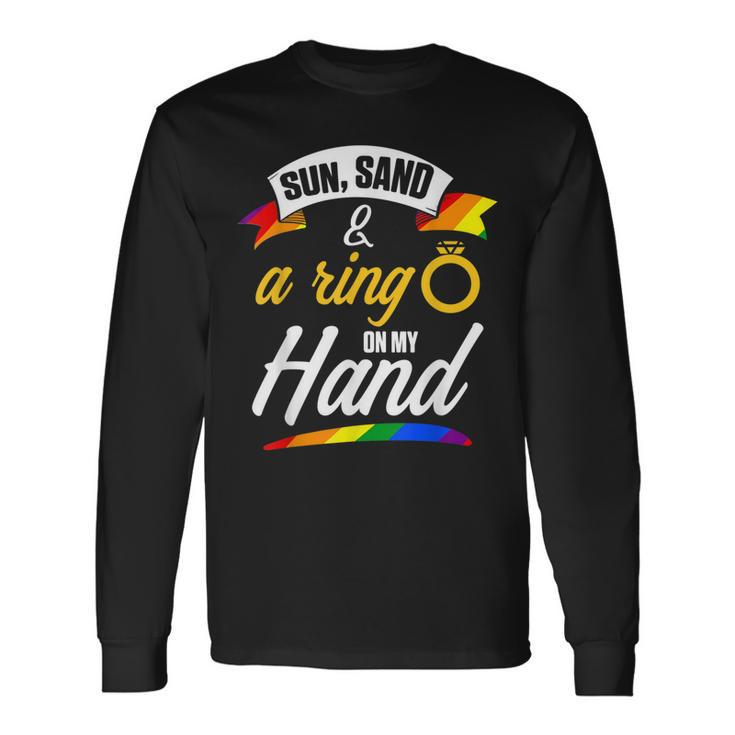 Lgbt Pride Gay Bachelor Party Sun Ring Hand Engagement Long Sleeve T-Shirt T-Shirt