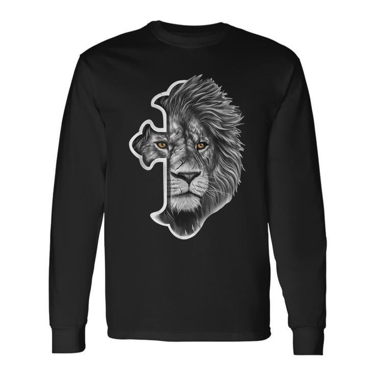 Lion Of Judah Lion Cross Jesus Christian Long Sleeve T-Shirt