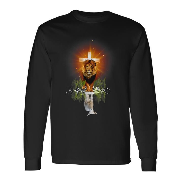 The Lion And The Lamb Water Reflection Jesus Christian Long Sleeve T-Shirt