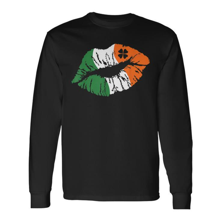Lips Ireland Flag Clovers St Patricks Day Shamrock Lucky Long Sleeve T-Shirt