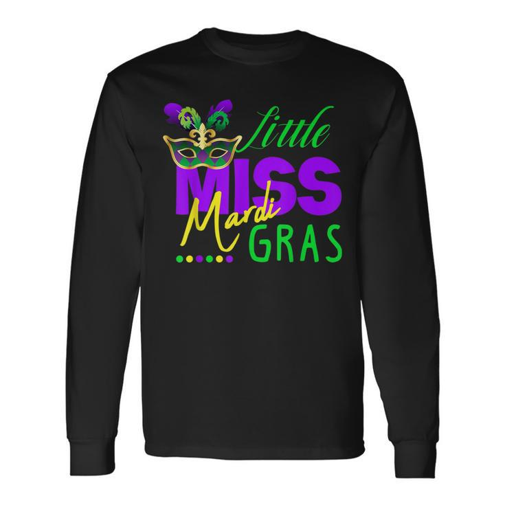 Little Miss Mardi Gras Jester Hat Mardi Beads New Orleans Long Sleeve T-Shirt