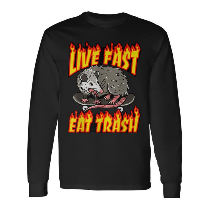 Live Fast Eat Trash Possum Vintage Skateboard Opossum Long Sleeve T-Shirt
