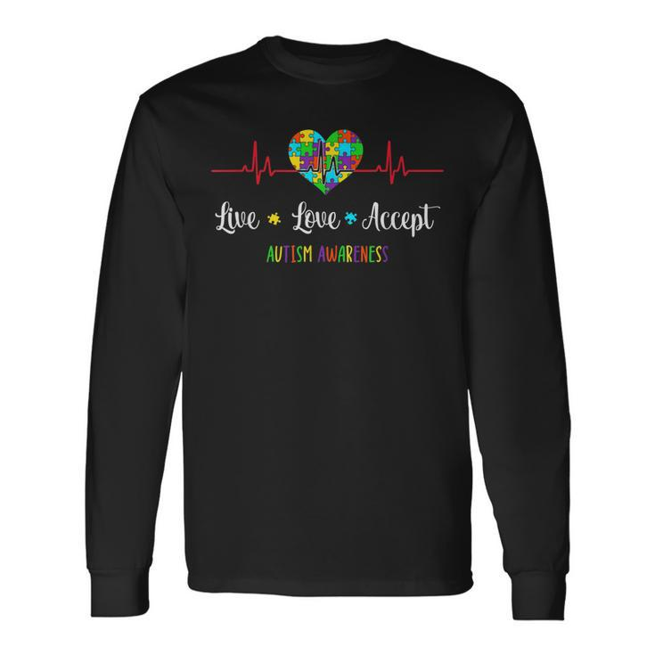 Live Love Accept In April We Wear Blue For Autism Awareness Long Sleeve T-Shirt T-Shirt