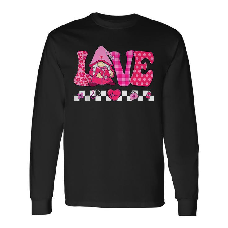Love Gnome Pink Nurse Valentines Day Nursing Long Sleeve T-Shirt Gifts ideas