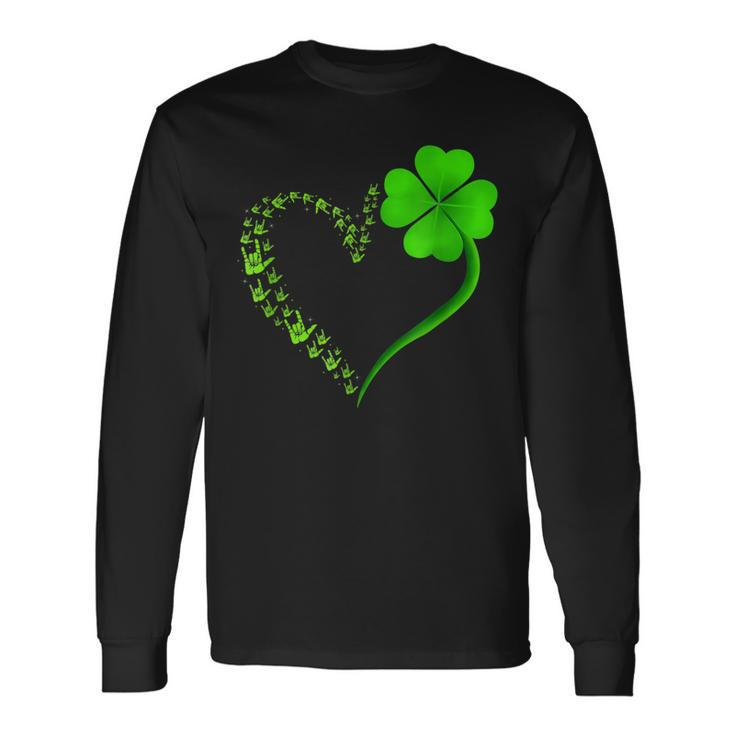 I Love You Hand Sign Language Heart Shamrock St Patricks Day Long Sleeve T-Shirt