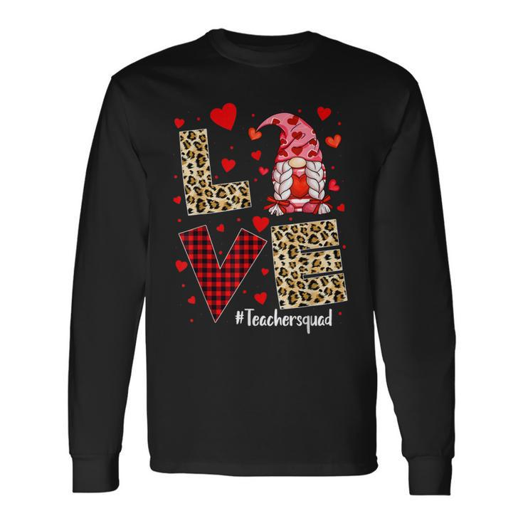 Love Teacher Squad Gnome Hearts Leopard Valentines Teacher Long Sleeve T-Shirt