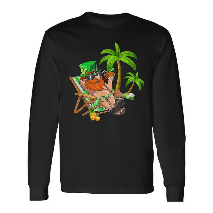 Lucky Irish Leprechaun Hawaiian Surfing St Patrick Day Retro Long Sleeve T-Shirt