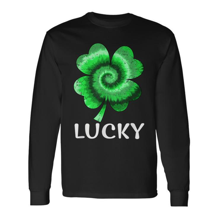 Lucky St Patricks Day St Paddys Outfit Shamrock Tie Dye Long Sleeve T-Shirt Gifts ideas
