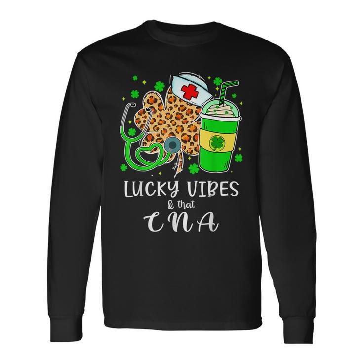 Lucky Vibes & Cna Life St Patricks Day Leopard Shamrock Long Sleeve T-Shirt