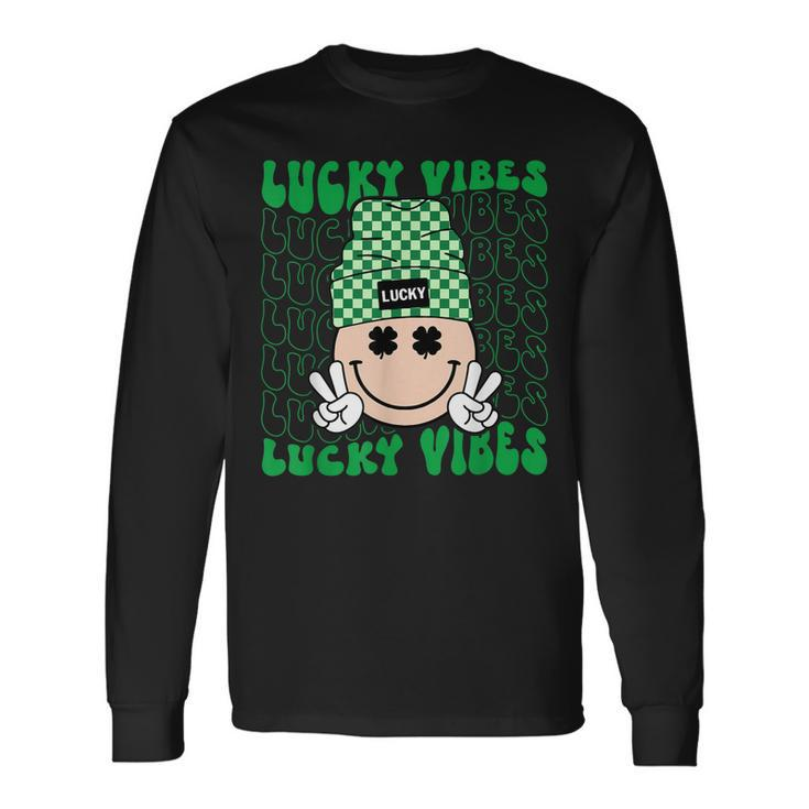 Lucky Vibes Hippie Groovy St Patricks Day Shamrock Irish Long Sleeve T-Shirt