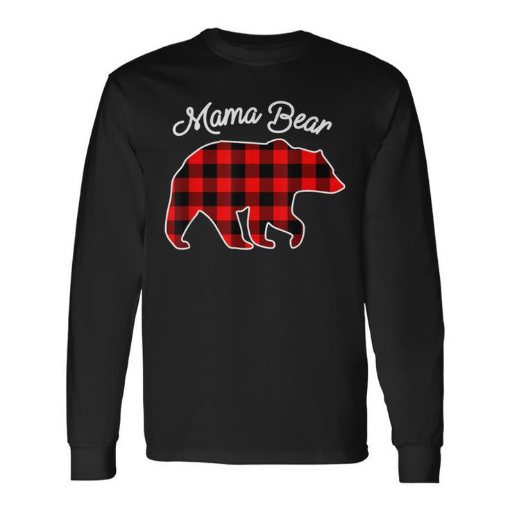 Mama Bear | Red Plaid Matching Family Christmas  Men Women Long Sleeve T-shirt Graphic Print Unisex