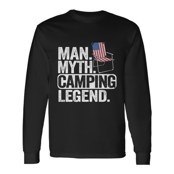 Man Myth Camping Legend Us American Flag Chair Camping Dad Long Sleeve T-Shirt