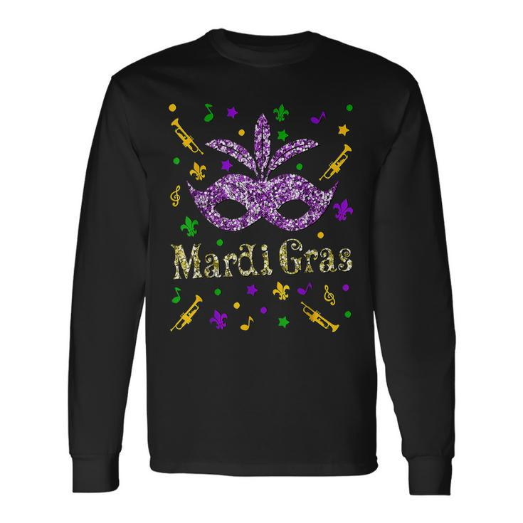 Mardi Gras 2023 Girls Mask Beads New Orleans Party Long Sleeve T-Shirt