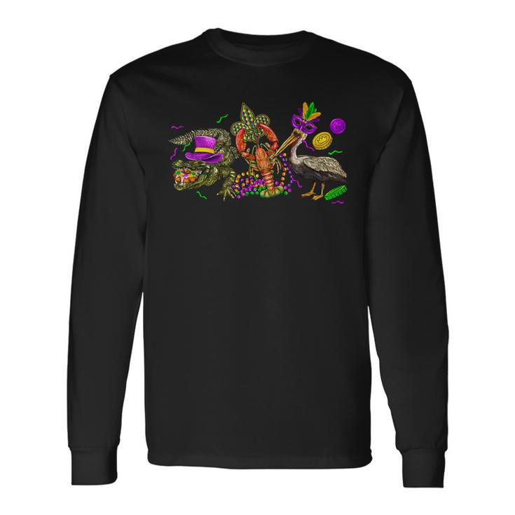 Mardi Gras Abc Alligator Brown Pelican Crawfish Louisiana Long Sleeve T-Shirt Gifts ideas