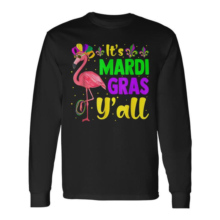 Mardi Gras Flamingo Mardi Gras Yall Beads Mask V2 Long Sleeve T-Shirt