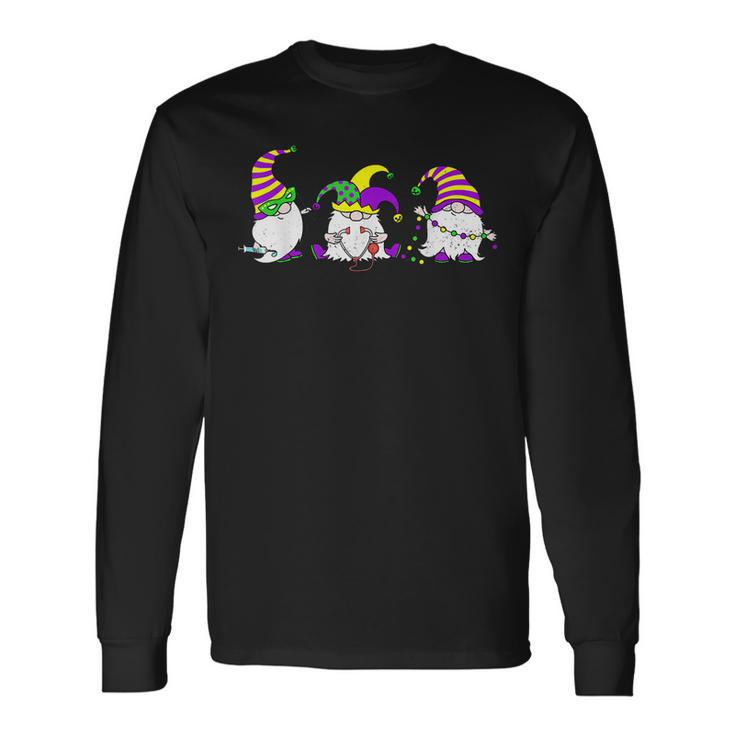 Mardi Gras Gnomes Holding Mask Love Mardi Gras Gnome 2023 Long Sleeve T-Shirt