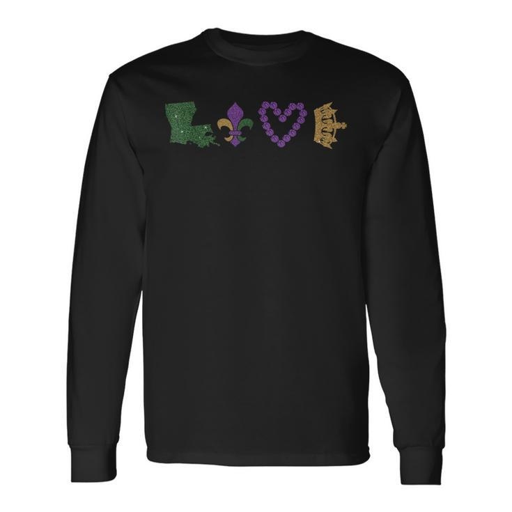 Mardi Gras Love Mardi Gras 2018 Glitter Effect Long Sleeve T-Shirt Gifts ideas