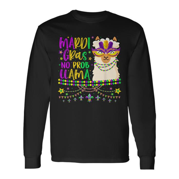 Mardi Gras No Prob Llama Alpaca Carnival Party Girls Long Sleeve T-Shirt