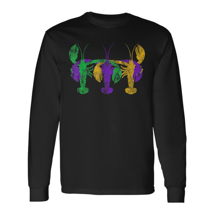 Mardi Gras Three Crawfish Friends Distressed Look Long Sleeve T-Shirt