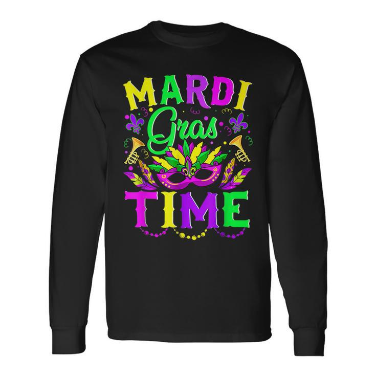 Mardi Gras Time Feathered Krewes Mask Mardi Gras 2023 Long Sleeve T-Shirt