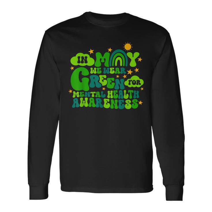 In May We Wear Green Retro Mental Health Awareness Month Long Sleeve T-Shirt T-Shirt