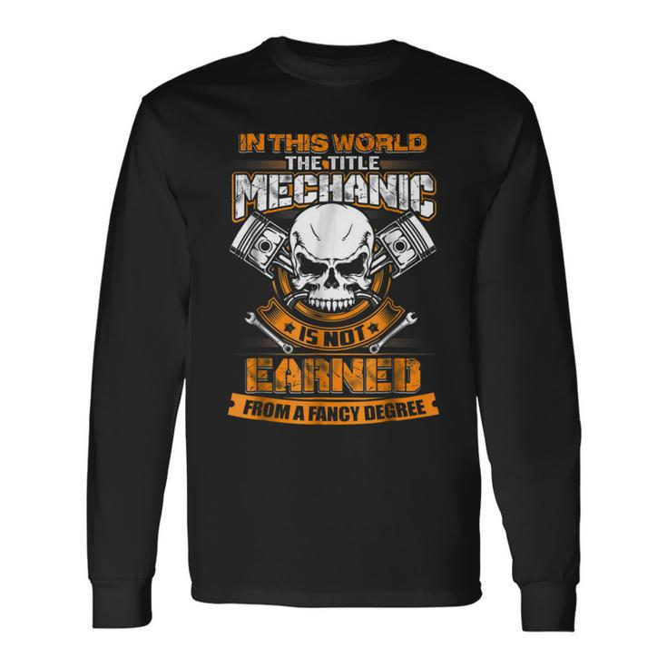 Mechanic Mechanic Job Skull Graphic Long Sleeve T-Shirt T-Shirt