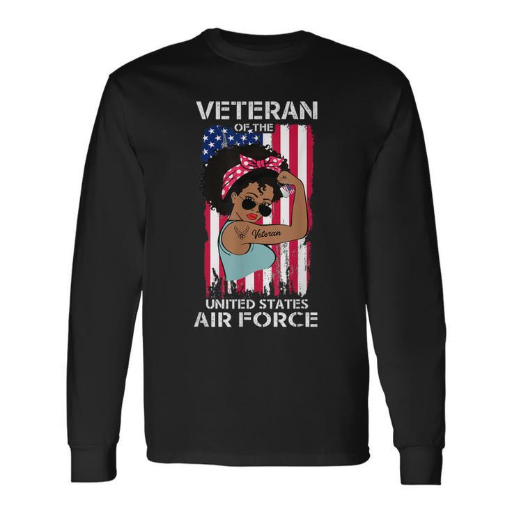 Melanin Female Air Force Veteran Us Air Force  Usaf  Men Women Long Sleeve T-shirt Graphic Print Unisex