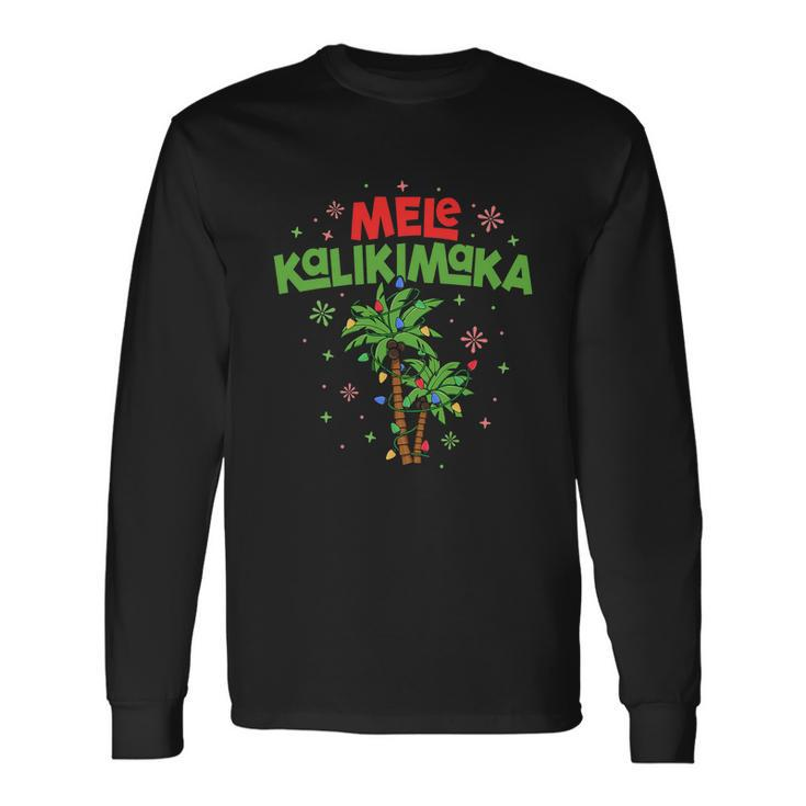 Mele Kalikimaka Hawaiian Christmas Palm Tree Lights Xmas Long Sleeve T-Shirt