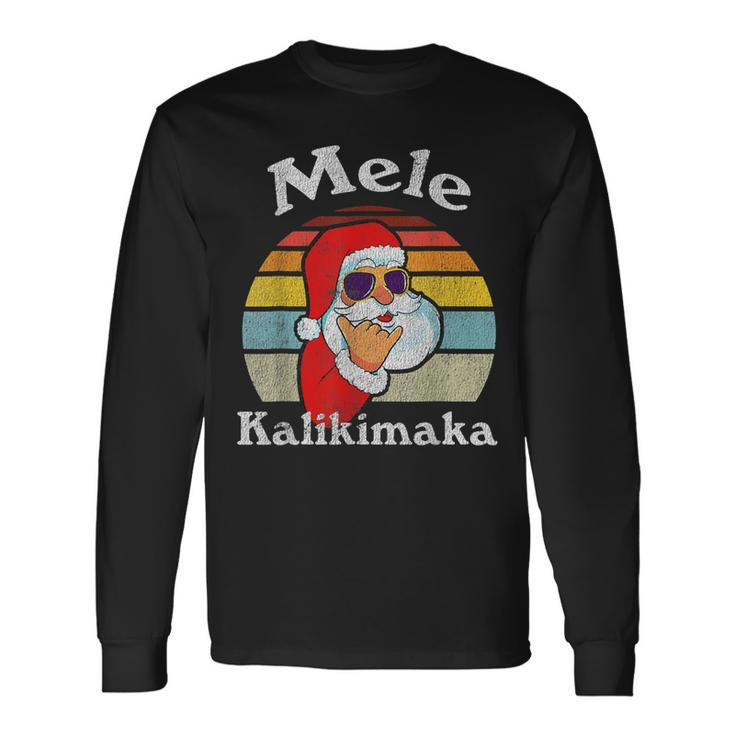 Mele Kalikimaka Retro Christmas Santa Shaka Hawaii  V2 Men Women Long Sleeve T-shirt Graphic Print Unisex