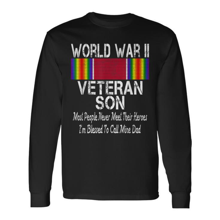 Mens World War Ii Veteran Son Us Military Vet Family Gift  Men Women Long Sleeve T-shirt Graphic Print Unisex