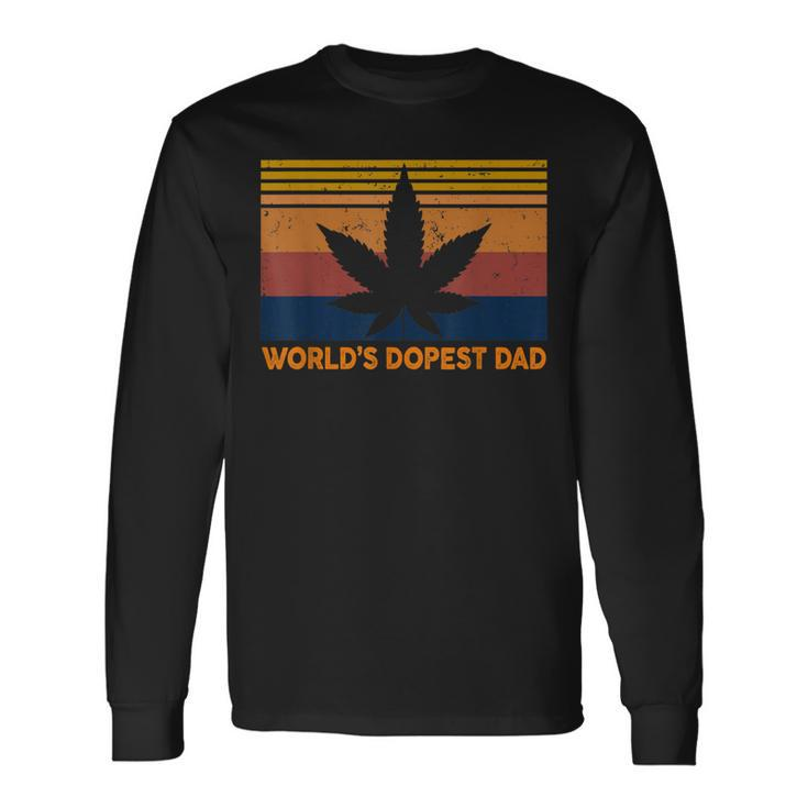 Mens Worlds Dopest Dad Weed Cannabis 420 Vintage Gift  Men Women Long Sleeve T-shirt Graphic Print Unisex
