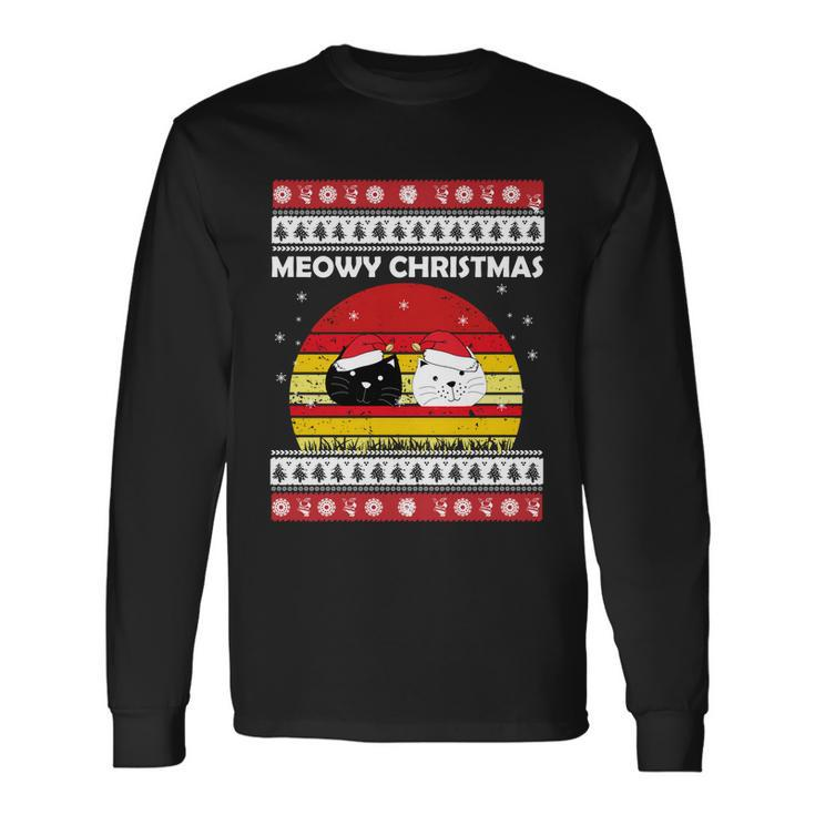 Meowy Cat Ugly Christmas Sweater Long Sleeve T-Shirt Gifts ideas