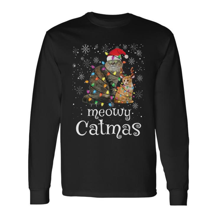 Meowy Catmas Funny Santa Cat Merry Christmas Cat Lover  Men Women Long Sleeve T-shirt Graphic Print Unisex
