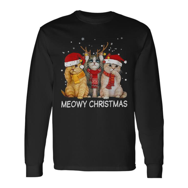 Meowy Christmas Funny Cat Christmas Tree Xmas Holidays  Men Women Long Sleeve T-shirt Graphic Print Unisex