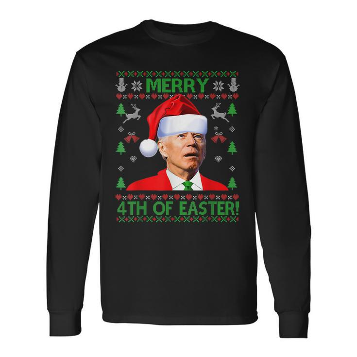 Merry 4Th Of Easter Funny Joe Biden Christmas Ugly Sweater T  Men Women Long Sleeve T-shirt Graphic Print Unisex