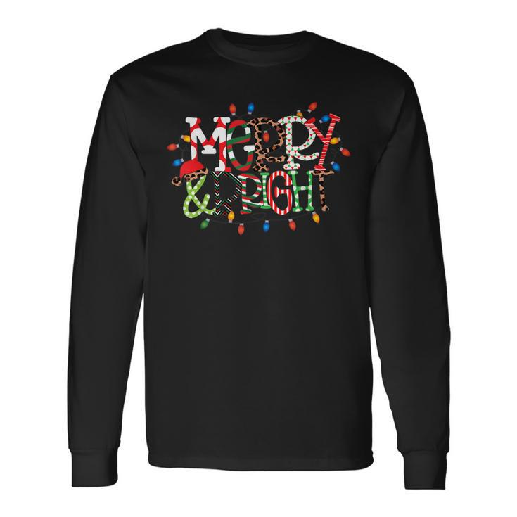 Merry And Bright Christmas Lights Cute Graphic Pajama Men Women Long Sleeve T-Shirt T-shirt Graphic Print