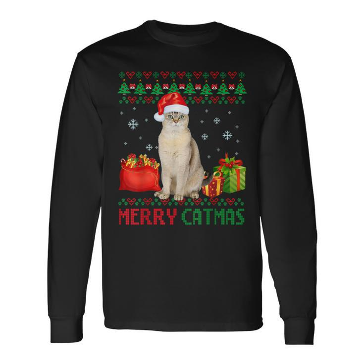 Merry Catmas Cat Ugly Christmas Burmilla Mom Dad Long Sleeve T-Shirt T-Shirt
