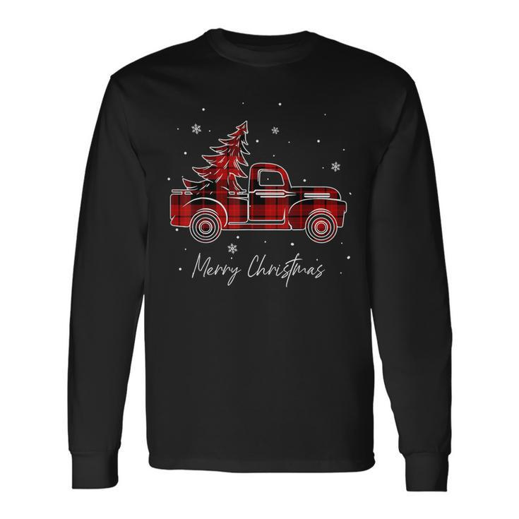 Merry Christmas Buffalo Truck Tree Red Plaid Family Matching  Men Women Long Sleeve T-shirt Graphic Print Unisex