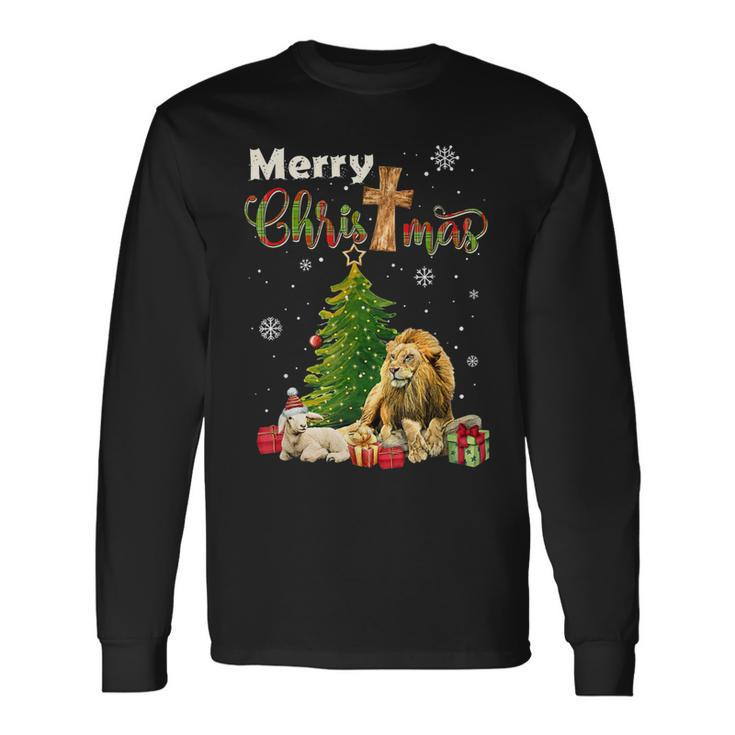 Merry Christmas Christian Lion Christmas Tree Xmas Long Sleeve T-Shirt