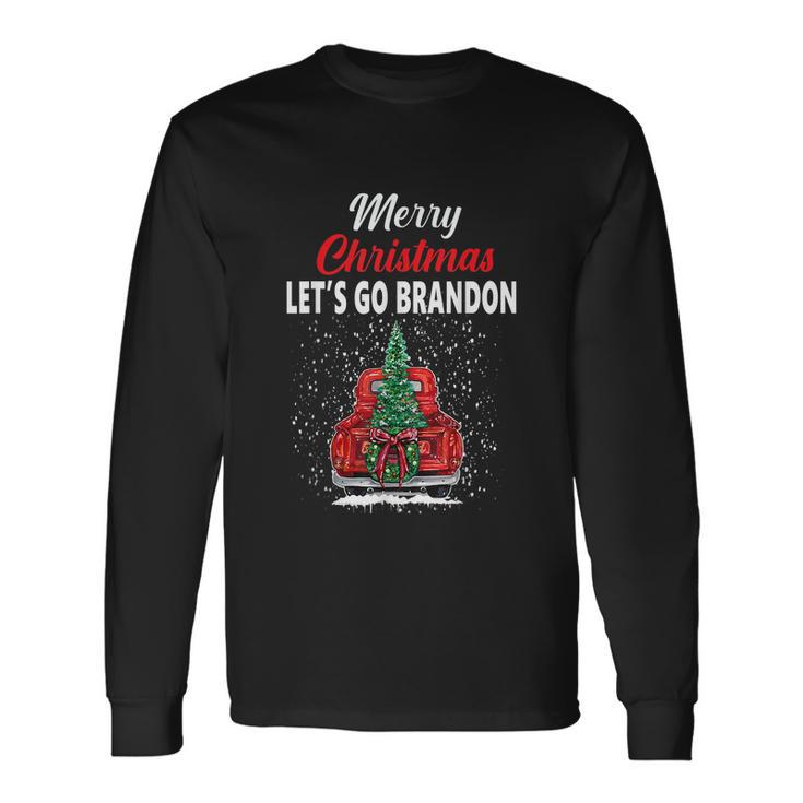 Merry Christmas Lets Go Brandon Red Truck Christmas Tree Long Sleeve T-Shirt