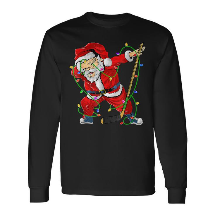 Merry Christmas Ice Hockey Dabbing Santa Claus Hockey Player  Men Women Long Sleeve T-shirt Graphic Print Unisex