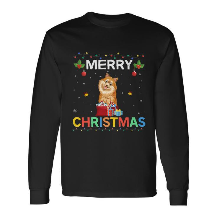 Merry Christmas Pomeranian Dog Lovers Xmas Holiday Party Long Sleeve T-Shirt