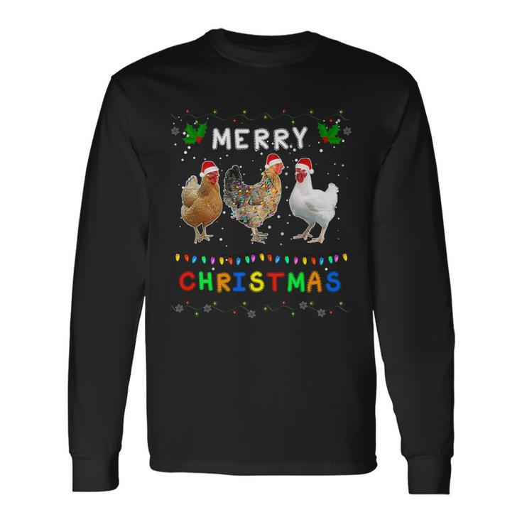 Merry Christmas Three Chickens Lights Long Sleeve T-Shirt
